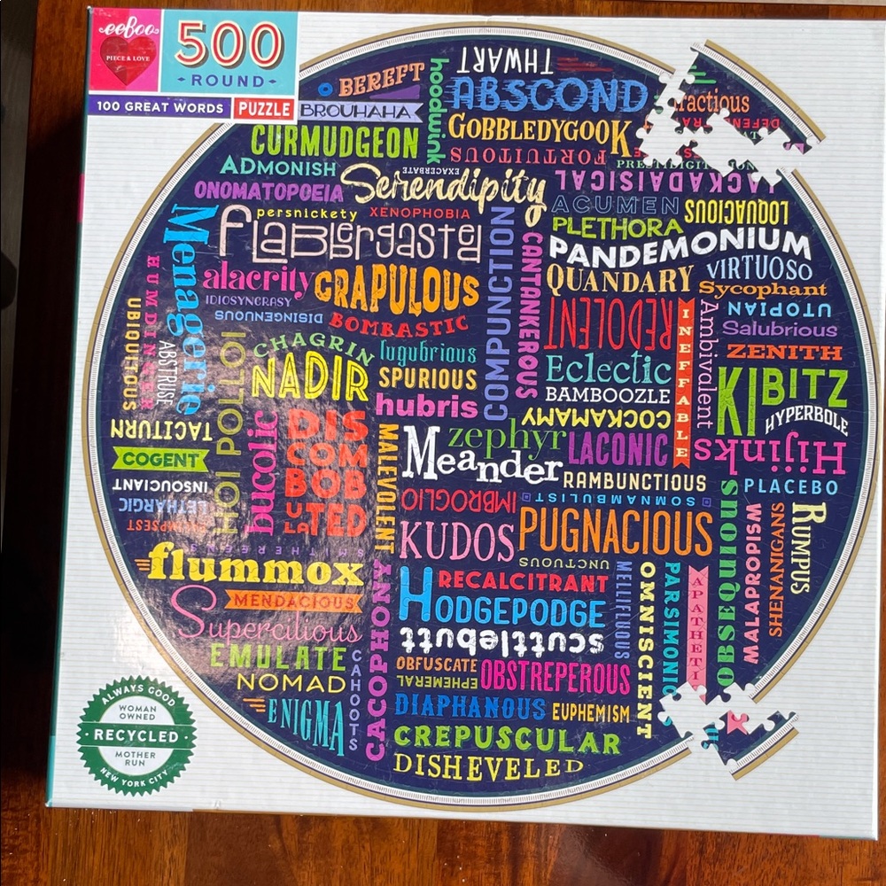 eeBoo 500-Piece Round Word Puzzle - 100 Great Words-Brand New